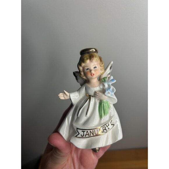 Vintage lady girl figurine kitschy wings angel January birthday collectable - Picture 1 of 7